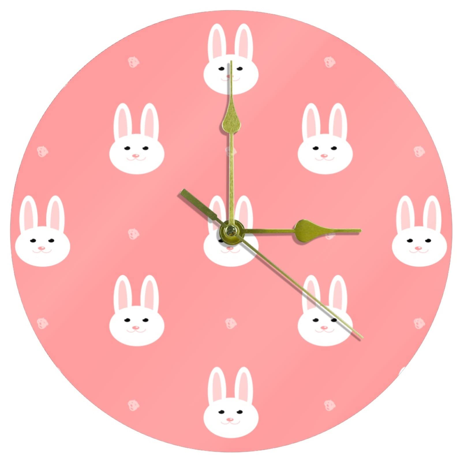 Horloge murale en acrylique lapin 24 cm silencieuse à quartz ronde pour chambre