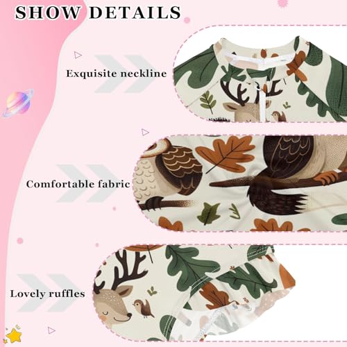 Girls One Piece Swimsuits Long Sleeve Swimsuit Zipper Bathing Suits Forest Animals Fox Deer Hedgehog3