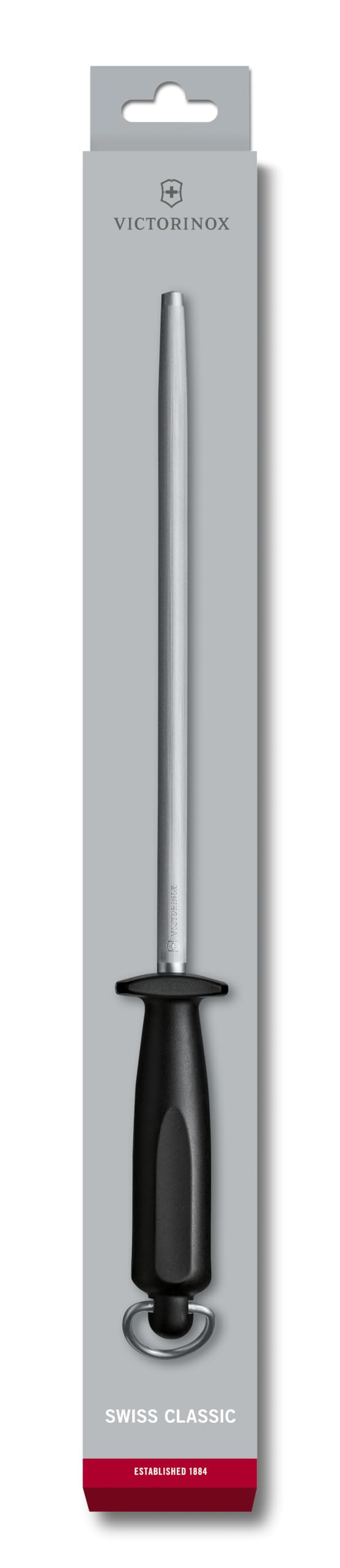 Victorinox Swiss Classic Abziehstahl, Runder Wetzstahl zum Schärfen von Küchenmessern bis 65 HRC, 25 cm, Mittelfeinzug, Ergonomischer Griff, Schwarz