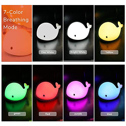 OURRY Cute Whale Night Light for Kids,Kawaii Baby Night Light with 7 LED Colors Changing,Tap Control Nursery Squishy Night Lamp,USB Rechargeable,Birthday Gifts for Baby,Girls,Boys,Toddler,Children by OURRY - Used condition - Image 6