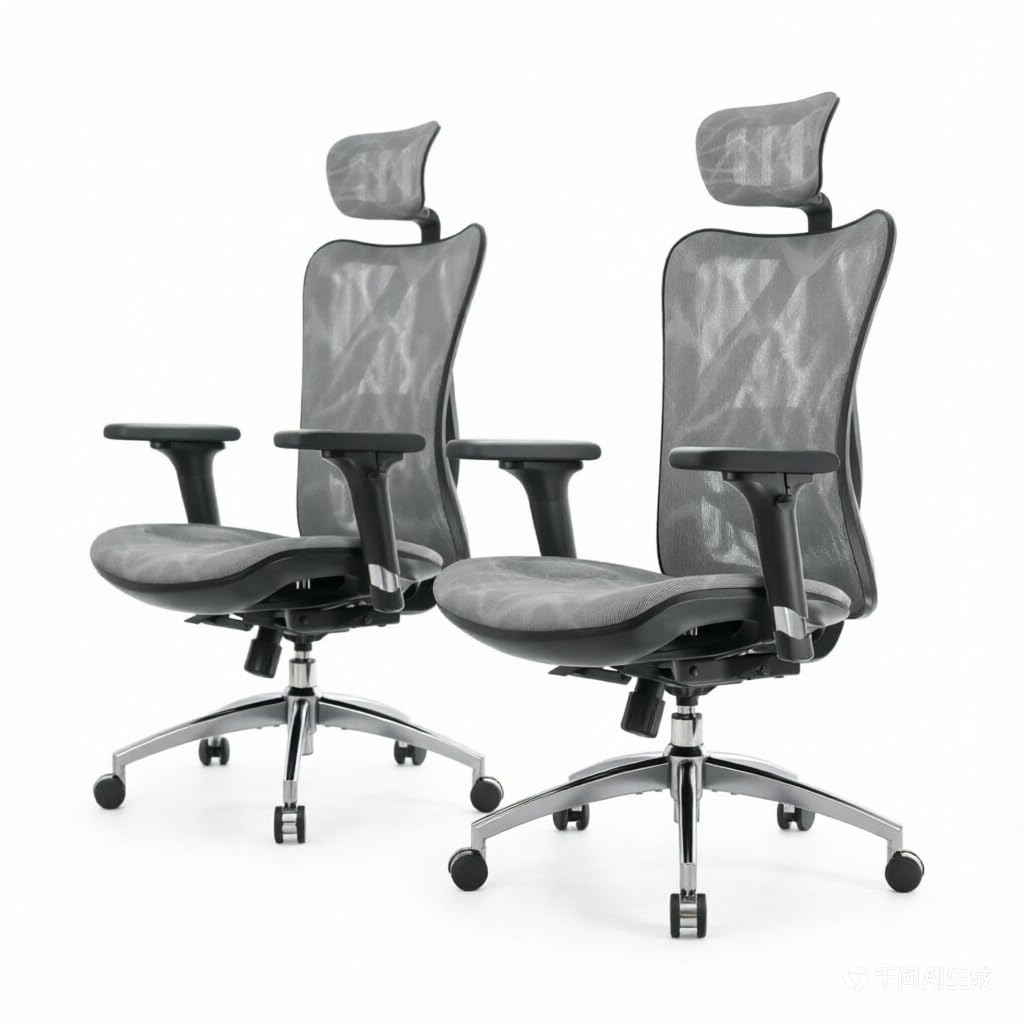 SIHOO M57 Ergonomic Mesh Office Chair, High Back Home Desk Chair with 3D Armrests, Lumbar Support and Adjustable Headrest, Comfortable Computer Chair, Hold 330 LBS-2 Packs-Grey