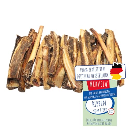 MERVELA Pferderippen | 100% Pferd pur | 1 Stück | Rippen vom Pferd getrocknet | Qualität aus Deutschland | ideal für hypoallergene, allergische und Sensible Hunde