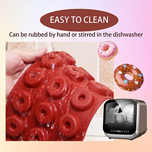 Donut Mold Mini Silicone 18 Cavity Donut Pans Non-Stick Muffin Cups, Cake Mold, Biscuit ，Baking Pan Molds-Red #TOP4