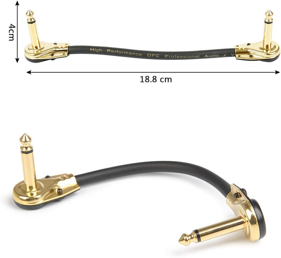 TIMESETL 6 Pack 6 Inch Guitar Patch Cable Ultra Quiet Instrument Effect Pedal Patch Cords 1/4 inch Right Angle Low Profile Pancake Design