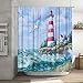 jamie world Coastal Nautical Shower Curtain Lighthouse Ocean Shower Curtains Beach Seasides Shower Curtain Quick-Drying Polyester Fabric Bathroom Decor with Plastic Hooks 60x72 Inches