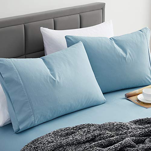 Image of Sweet Home Collection Pure Cotton Soft Bed Sheet Set - Premium Soft & Breathable Luxury Staple Quality Sheeting - 100% Cotton Sheet Set - Queen, Misty Blue
