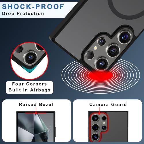 Image of CEDO Magnetic Cover for Samsung Galaxy S24 Ultra | Compatible with MagSafe Wireless Charging | Matte Black Case Designed with Magnetic Lock Shockproof Edge Protection Backcover (Translucent Black)