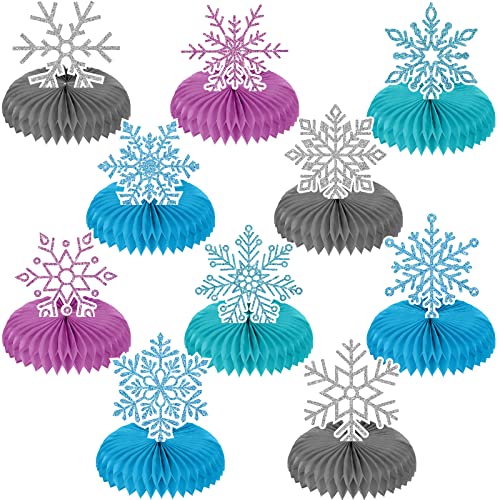 10 Pieces Snowflake Honeycomb Centerpieces Blue Pink White Freeze Winter Table Decorations Snowflake Party Table Toppers For Winter Christmas Holiday Freeze Theme Party Supplies, 5.9 X 5.9 Inches #TOP21