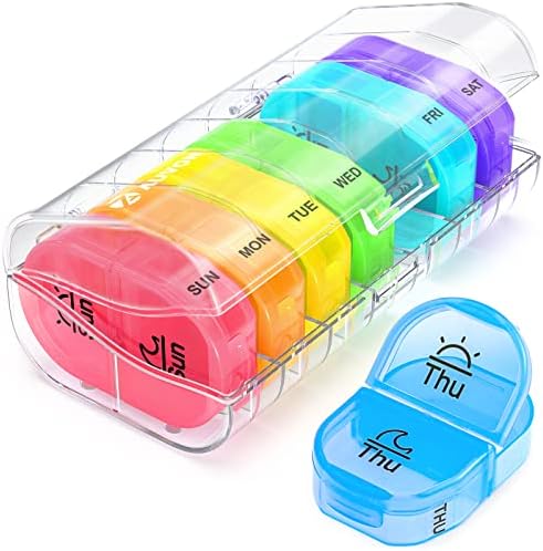 AUVON Pill Box 2 Times a Day, Weekly Pill Organizer AM PM with 7 Daily Pocket Case to Hold Vitamin, Medicine, Medication, and Supplement