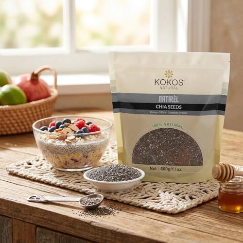 Image of Kokos Natural Chia Seeds - 500 Gm (Pack of 1) | Raw, Unroasted & Nutrient-Dense Seeds | Rich in Fiber, Omega-3 & Plant Protein | Best For Weight Management, Gut Health & Energy | Vegan Superfood & Healthy Snack