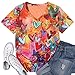Cute Heart Graphics T-Shirt Women Valentines Shirt Colorful Dye Love Printed V-Neck Short Sleeves Retro Tee Top