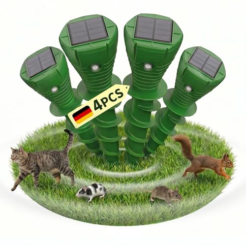4 Stück Solar Maulwurf Vertreiber Ultraschall Wühlmaus Vertreiben Testsieger IP65 Wasserdicht Wühlmausschreck Marderschreck Haustierfreundlich gegen Maulwürfe Wühlmäuse & Gartennagetiere