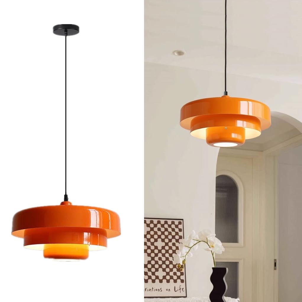 Zoxxoz Industrial Pendant Lamp 14'' Nordic Ceiling Pendant Lighting, 3-Layer Metal Shade Design, Vintage Hanging Light Flush Chandelier for Kitchen