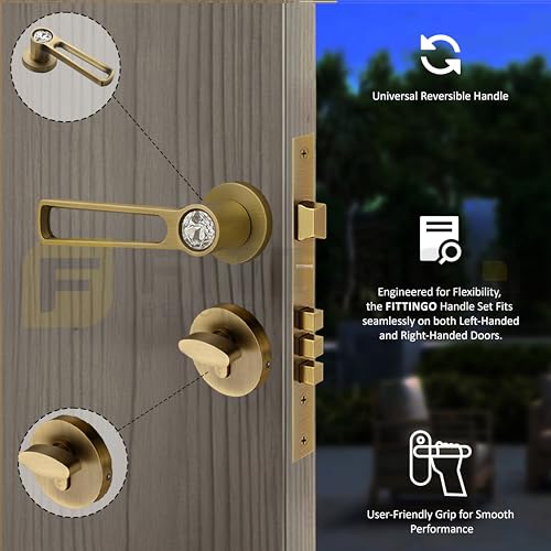 Image of Nice Mortise Door Handle Lock Set /Premium Zinc Alloy Door Handle with Locks /Heavy-Duty Main Door Handle with Lock for Home, Office & Hotel Doors - 3 Years Warranty - Brass Antique