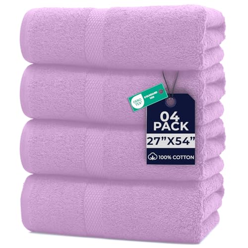 Image of DAN RIVER Bath Towels Set of 4, 27 x 54 Inches, 100% Cotton, Larger & Lighter Weight, Quicker to Dry, Super Soft and Absorbent, Ideal Shower Towel for Daily Use, Lavender