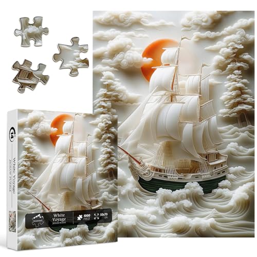 PICKFORU Sailboat 1000 Piece Puzzle for Adults, Ocean Sunset Boat Jigsaw Puzzle Sailing, Sea Sculpted Theme as Home Decor