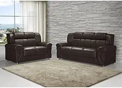 Conjunto Sofá 2 e 3 Lugares Cronos - Estofado - Corino Marrom