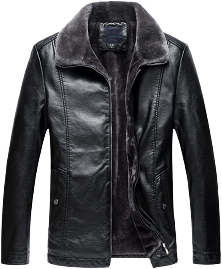 Haitpant Mens Faux Fleece Leather Jacket Slim Fit PU Coats Casual Motorcycle Biker Jackets