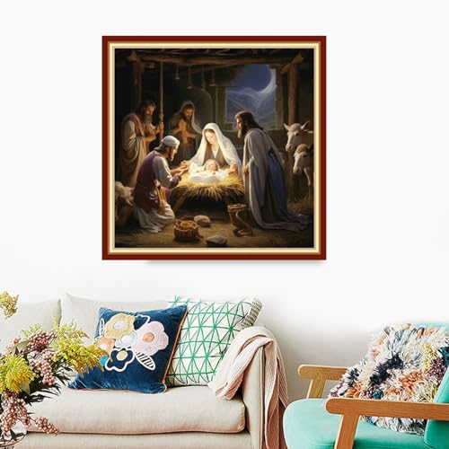 Image of Foxdiviy Stamped Cross Stitch Kits Full Range of Embroidery Needlework Starter Kits for Beginners Adults 11CT Embroidery Patterns Art Crafts DIY Needlepoint Kits-Nativity 18x18 inch