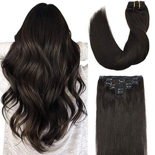 Doores 120g Clip in Human Hair Extensions Dark Brown 7 pcs 16 Inch Straight Remy Hair Extensions Clip in Real Natural Hair Extenasions