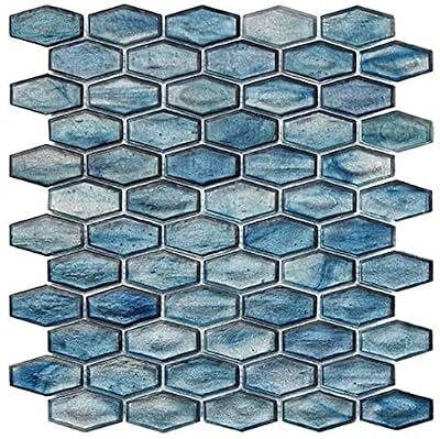 Tenedos Irregular Hexagon Iridescent Glass Mosaic Tile – Caribbean Blue Glossy Finish for Kitchen Backsplash Bathroom Shower Accent Wall Modern Design (1 Sheet)