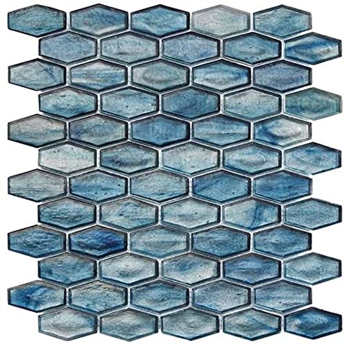 Tenedos Irregular Hexagon Iridescent Glass Mosaic Tile – Caribbean Blue
