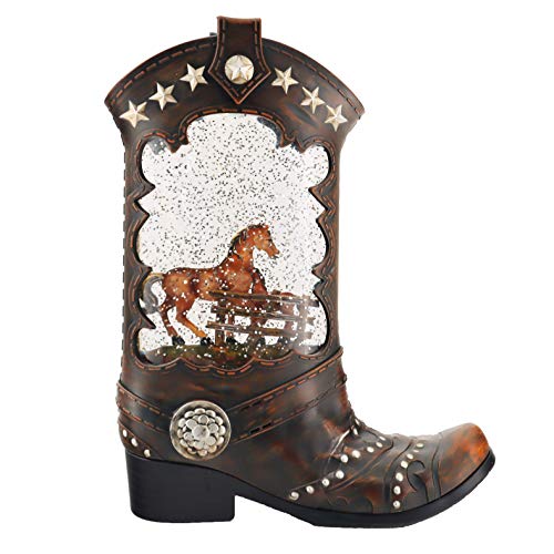 Victory Creative Horses Lighted Water Boot Table Piece 10.25" Snow Globe With Swirling Glitter, Battery Operated, Timer & Usb #TOP4