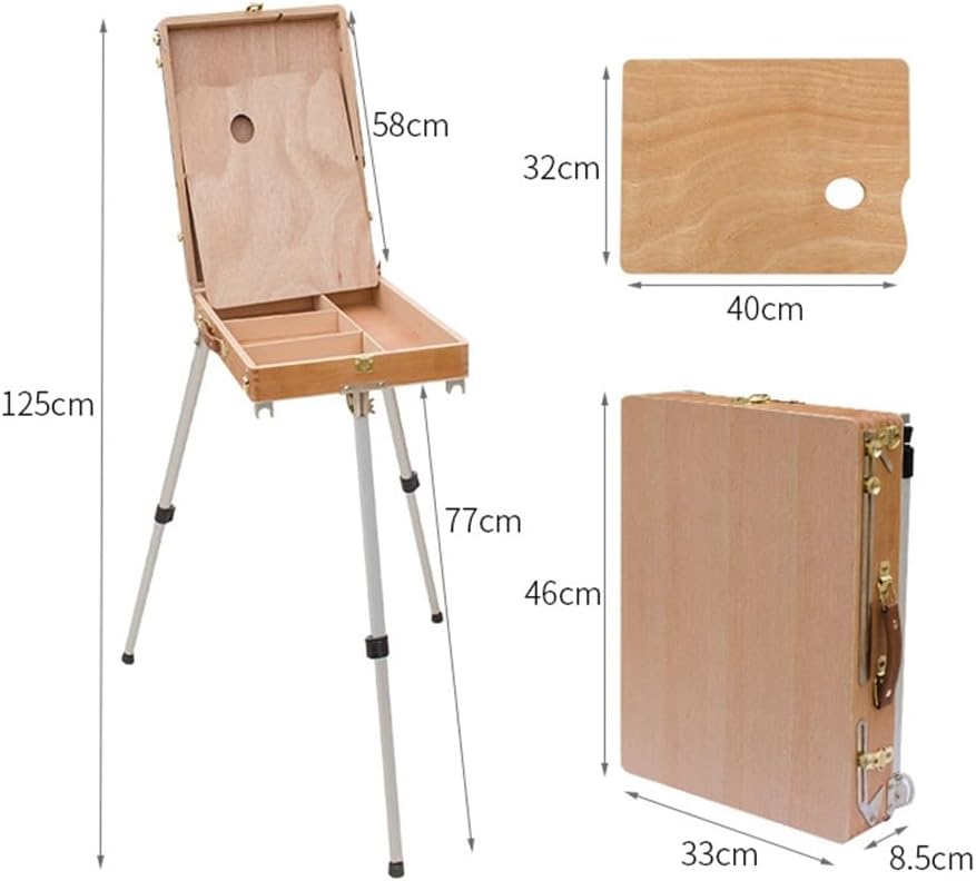 Portable Wooden Painting Case Hand-Painted Aluminum Alloy Oil Painting Easel Oil Painting Case Set