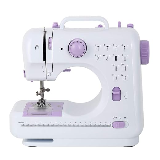 Portable Sewing Machine Mini Electric Household Crafting Mending Sewing Machines Multi-Purpose 12 Built-in Stitches with Foot Pedal for Home Sewing, Beginners, Kids (Purple)