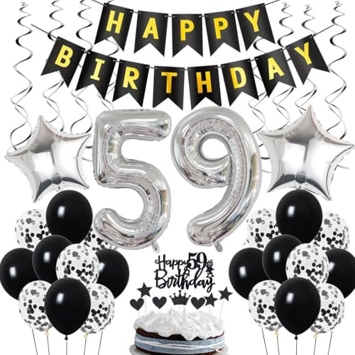 Décoration 59e anniversaire, déco anniversaire 59 ans hommes, déco 59e anniversaire homme, déco 59 ballon noir et argent, déco ballon fête 59e anniversaire, déco 59e anniversaire homme femme