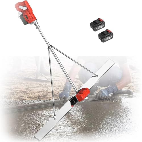 URJWAN Kit De Vibration pour Chape en BéTon, Kit De Vibration pour Chape en BéTon éLectrique sans Fil, Grattoir éLectrique pour BéTon avec Batterie à Plaque en Acier Inoxydable,2battery-2M