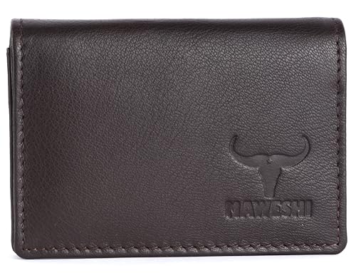 MAWESHI Men & Women Genuine Leather RFID Protected Card Holder Unisex Handcrafted for All Debit and Credit Cards - Mini (Multiple Card Slots) (Dark Brown)