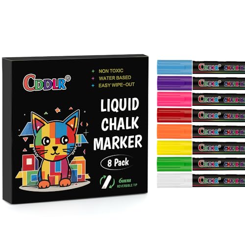 CDDLR 8 Pack Liquid Chalk Markers,Dry Erase Markers & Window Markers for Blackboards,Chalkboard Menu Board & Glass Car Window