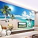 FTFTO Home Renovation Furnishings Mural Wallpaper Wall Wallpaper with Mediterranean Blue Sky and White Clouds Beach Great Aegean 3D Mural Living Room Sofa TV Wall Stickers Customization