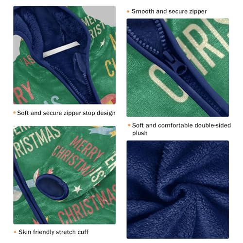 Merry Christmas Pattern on Green Toddler Fleece Jacket Girl Boys Hooded Fleece Jacket Coat Warm Outwear Zip-up 3-10T3