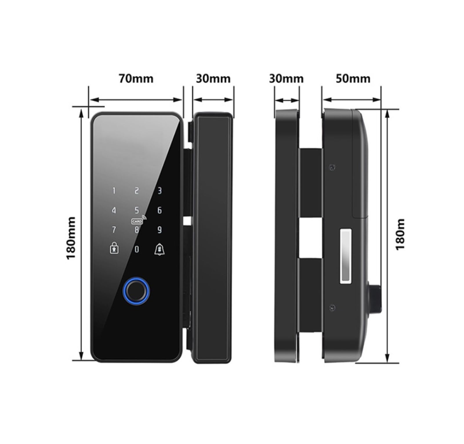 Serrure connectée Serrure de porte intelligente coulissante, serrure électronique sans clé, serrure de porte en verre à empreintes digitales, idéale for le bureau et la maison