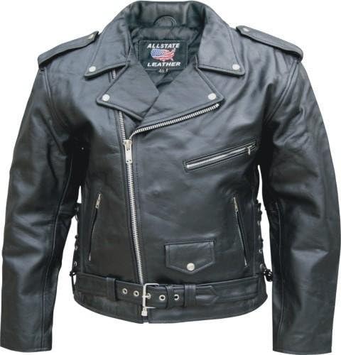 Men's Black Leather Motorcycle Biker Jacket with Zip Out Lining and Side Laces-AL2003-48