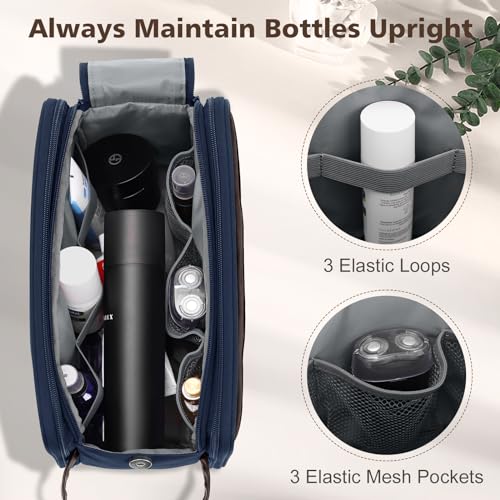 Image of Wedama Toiletry Bag for Men, Large Hanging Travel Toiletry Bag, Extra Electronic Organizer Bag Waterproof Shaving Bag for Toiletries with PU Handle for Travel Business Trips Swim Camping, Blue