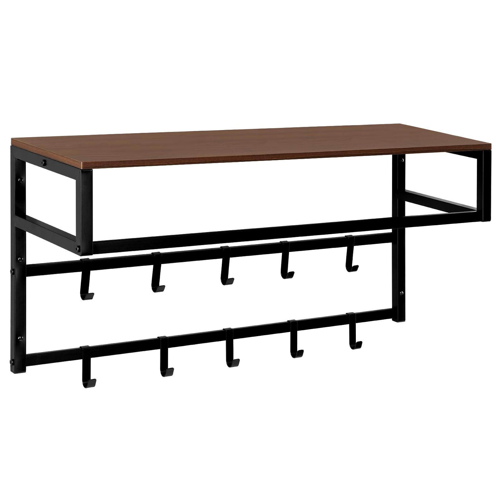 eSituro Appendiabiti Parete con Mensola, Attaccapanni da Muro con 10 Ganci, Portachiavi da Parete, Appendi Cappelli, per Ingresso, Corridoio, 80x30x41 cm, Nero+Venature Scure