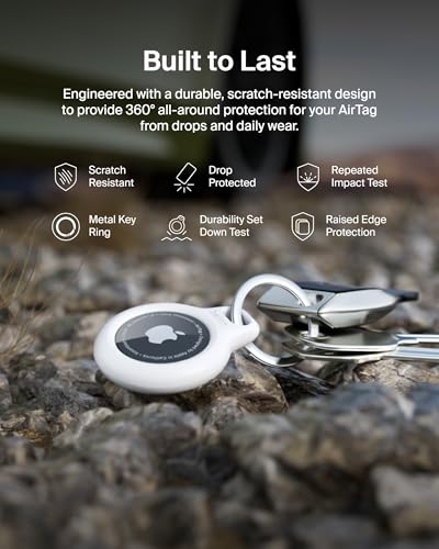 Image of Belkin Apple AirTag Secure Holder with Key Ring - Durable Scratch Resistant Case With Open Face & Raised Edges - Protective AirTag Keychain Accessory For Keys, Pets, Luggage, Backpacks - 2-Pack White