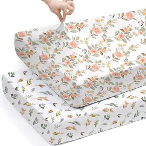 Image of BROLEX Baby Fitted Crib Sheets: Kid Crib Sheets - Set of 2 for Toddler Standard Size Crib Mattress for Boys and Girls - Jersey Knit Crib Bed Sheets Rose & Foliage