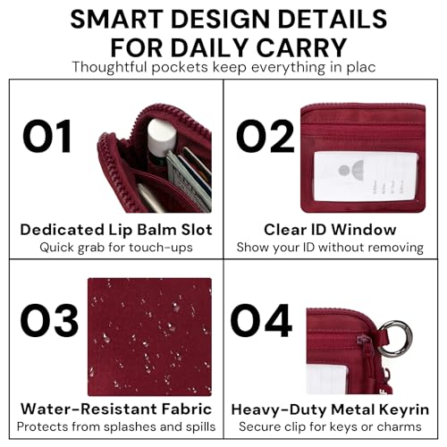 Image of Wristlet Wallet for Women with Clear ID Window, Zip Coin Purse and Keychain | 3 Card Slots, Exterior Zip Pocket, Inner Mesh Pouch, Lipstick Holder, Detachable Wrist Strap, Lightweight Nylon