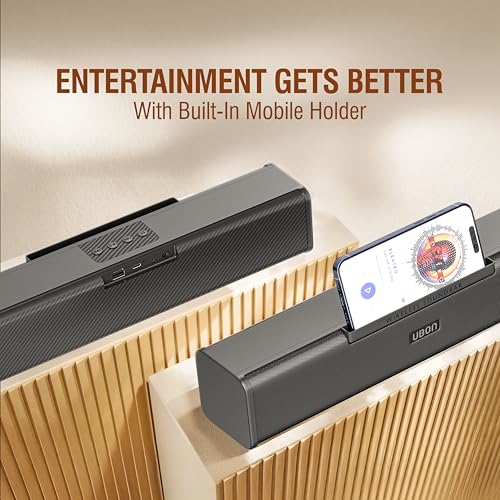 Image of UBON Thunder SP90 Wireless Sounbar with Voice Changer Mic, 16 W Powerfull Sound Output, Built in Mobile Holder, 10HRS Playtime, Bluetooth Sound Bar, Soundbar Speaker (Black)