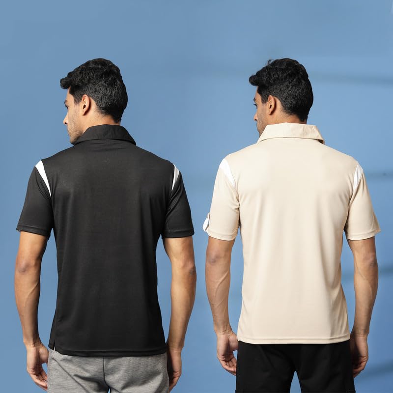 Image of CHKOKKO Gym Tshirt for Men Workout Activewear Man T-Shirts Polo Neck Zipper Regular Fit Half Sleeves for Sports Running Yoga Training Activities