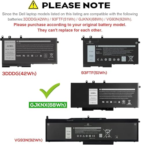 Image of GJKNX 7.6V 68WH Battery for Dell Latitude 5480 5580 5490 5491 5580 5590 5591 5280 5288 5488 5491 5495 E5480 E5580 E5490 E5590 Precision 3520 3530 Series GD1JP 0GD1JP DY9NT 5YHR4 451-BBZG (GJKNX)
