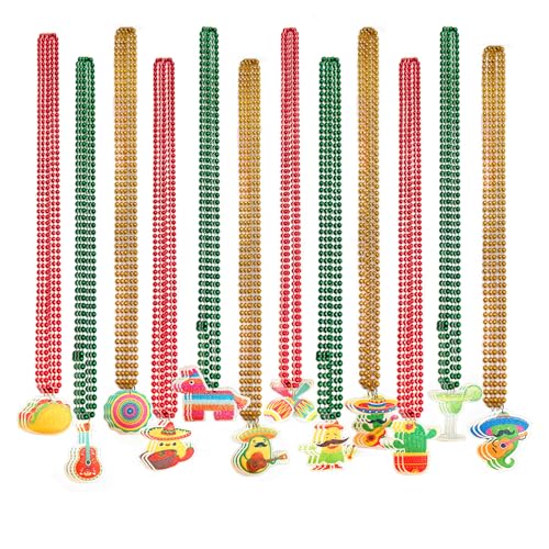 Becfupo 36 Pcs Cinco De Mayo Fiesta Beads Necklaces Mexican Themed Party Beaded Necklaces For Mexican Fiesta Party Birthday Wedding Decoration
