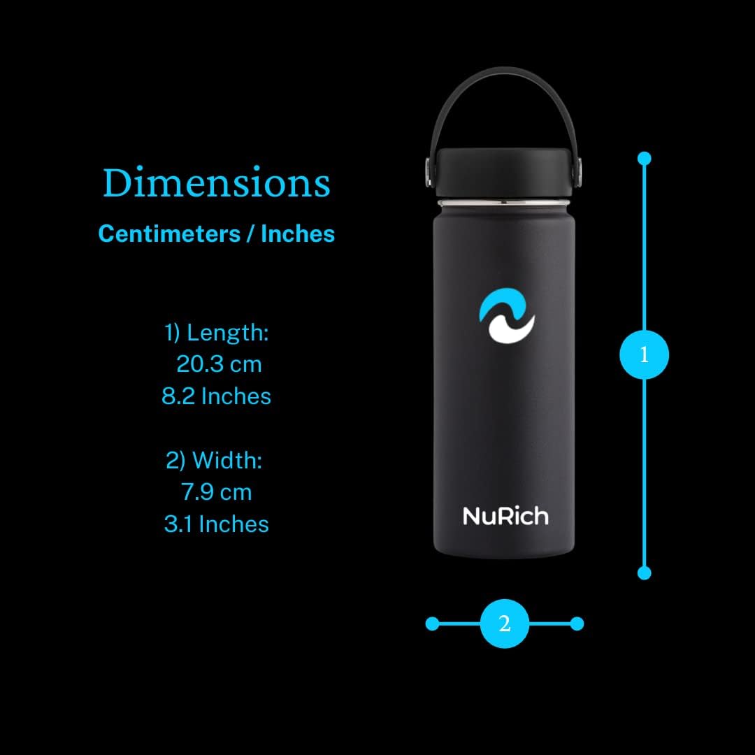 NuRich Water Bottle | Travel Coffee Thermal | Stainless Steel Thermos Botella de Agua Para Nios - Vacuum Insulated, Kids Water Bottle Hydroflask Metal Canteen Yeti, Simple Modern 18 oz Water Bottle