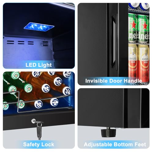 Image of Beverage Refrigerator 126 Can, Mini Beverage Fridge Small Beverage Cooler with Glass Door Safety Lock, Drink Fridge for Beer Soda Wine, Perfect for Dorm Office Hotel