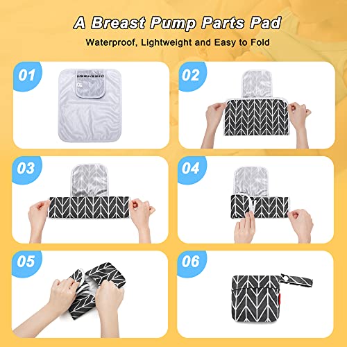Damero Breast Pump Parts Bag, Wet Dry Breast Pump Parts Bag, Pumping Bag with Waterproof Mat and Mesh Bag, Black Arrow