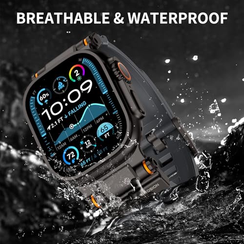 Image of FOAMUNOC Rugged Band Compatible with Apple Watch Ultra 3 /2 /1 Band 49mm /46mm /45mm /44mm /42mm, Metal Connector with Silicone Strap for iWatch Ultra Series 11 /10 /9 /8 /7 /6 /SE3 /SE2 /SE /5 /4 /3 /2 /1, Gray /Black